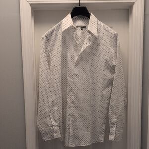 Kenneth Cole White Shirt With Khaki, Dark Brown And Light Blue Pattern